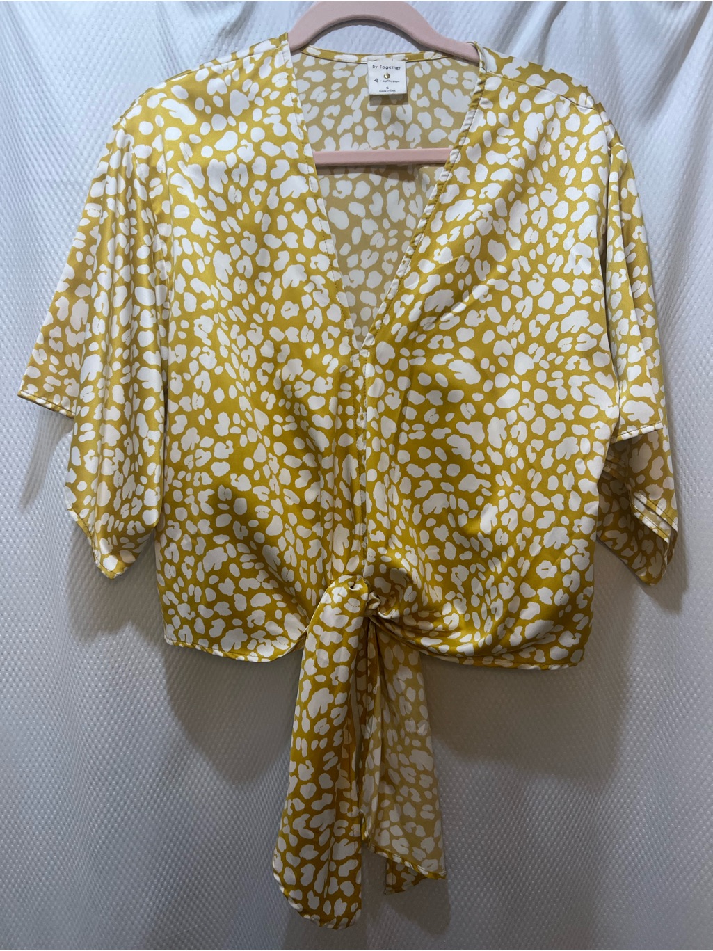 By Together Mustard Yellow And White Tie-Front Boutique Blouse